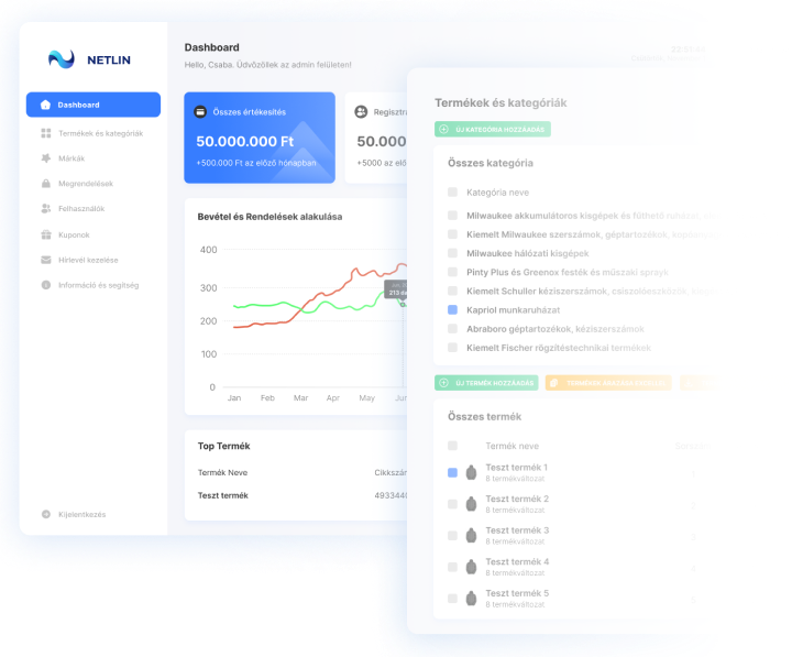 Webshop Dashboard developed by Netlin Technologies